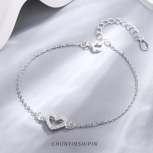 S925 Sterling Silver Diamond Love Anklet